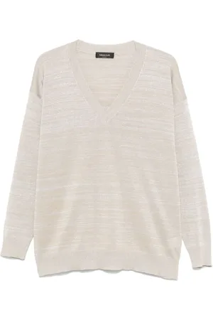 Fabiana Filippi Strik, Dame, , S, Polyester, Lamé V-Neck Sweater Lysegrå