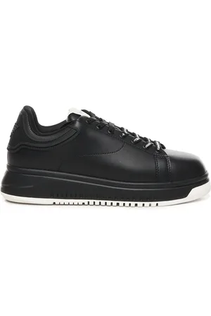 Emporio Armani Sko, Herre, Sort, 45 EU, Uld, Sort Sneakers med Logo-detaljer