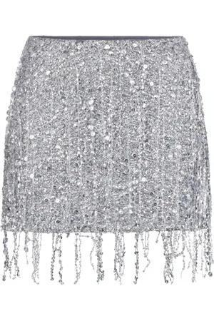 Elisabetta Franchi Nederdel, Dame, Grå, S, Tyl, Sequin-broderet mini-nederdel i tyl med frynser