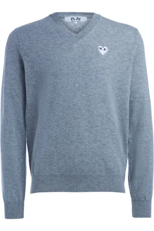 Comme des Garçons Strik, Herre, Grå, L, Uld, Grå Sweater med Hjertepatch