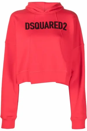 Dsquared2 Sweathshirts & Hoodies, Dame, Rød, S, Bomuld, Logo-Print Cropped Hættetrøje