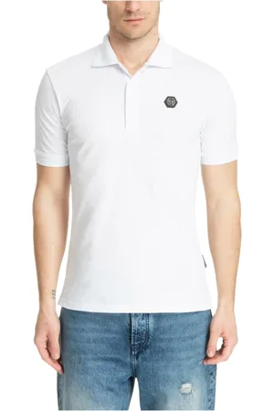 Philipp Plein Top, Herre, Hvid, L, Bomuld, Enkel Gothic Polo Shirt med Logo