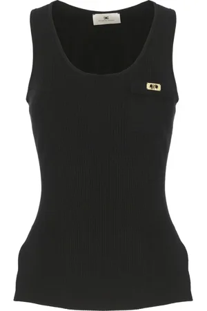 Elisabetta Franchi Top, Dame, Sort, L, Uld, Ærmeløs Top med Bred Halsudskæring