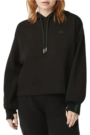 Lacoste Sweathshirts & Hoodies, Dame, Sort, XS, Uld, Sporty Cropped Sweater med Slidser
