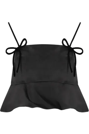 Ganni Top, Dame, Sort, S, Satin, Sort Satin Bue Detalje Top