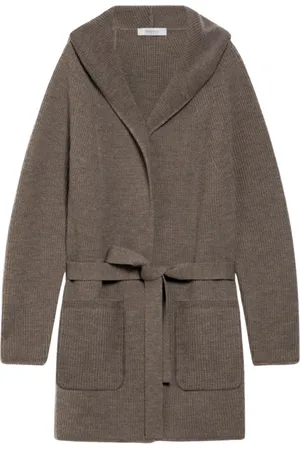 Max Mara Strik, Dame, Brun, M, Uld, Luksuriøs Hætte Cardigan
