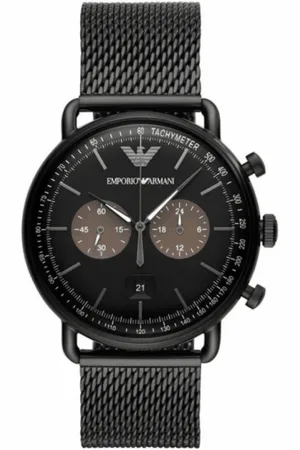Emporio Armani Tilbehør, Herre, Sort, ONE SIZE, Sort Quartz Ur i Rustfrit Stål