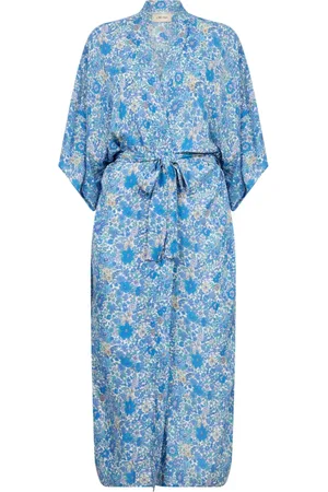 Cream Kjole, Dame, Blå, ONE SIZE, Uld, Blå Blomstret Kimono Bluse