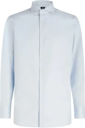 Boggi Milano Skjorte, Herre, Blå, 7XL, Bomuld, Stretch P.Point Napoli Collar Skjorte