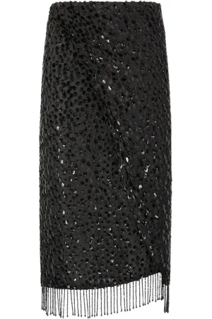 Roberto Cavalli Nederdel, Dame, Sort, M, Perle Hem Silke-Blend Skede Nederdel