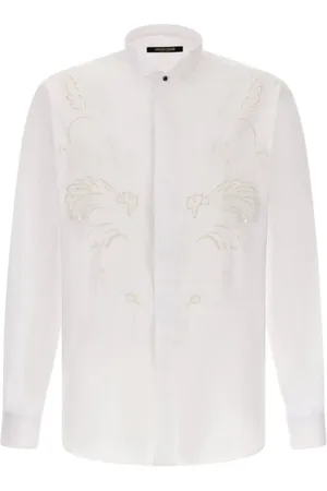 Roberto Cavalli Skjorte, Herre, Hvid, 3XL, Bomuld, Broderet Klassisk Skjorte