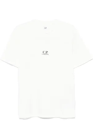 C.P. Company Top, Herre, Hvid, L, Hvid Logo Print Crew Neck T-shirt