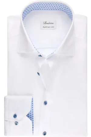 Stenströms Skjorte, Herre, Hvid, 2XL, Bomuld, Slimline C75 RM Cuff Contrast Skjorte