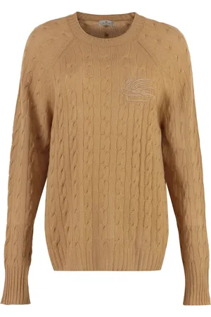 Etro Strik, Dame, Brun, M, Cashmere, Cashmere Cable-Knit Crew-Neck Sweater