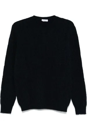 Boglioli Strik, Herre, Blå, 2XL, Uld, Cable Knit Sweater