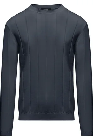 Bomboogie Strik, Herre, Blå, XL, Bomuld, Bomulds Sweater med Brede Ribber