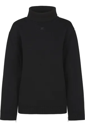 Courrèges Strik, Dame, Sort, M, Zipped Maxi Mockneck Sweater