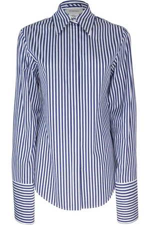 Sportmax Bluser & Skjorter, Dame, Blå, S, Bomuld, Stribet bomuldsskjorte