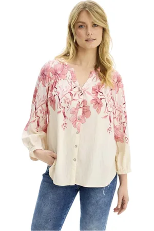 In Front Bluser & Skjorter, Dame, Flerfarvet, 2XL, Nylon, Rose Skjortebluse 3/4 Ærmer V-Hals