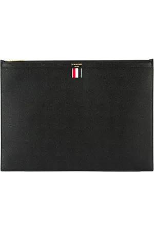 Thom Browne Taske, Herre, Sort, ONE SIZE, Læder, Stor Laptop Holder med Lynlås