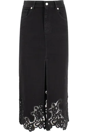 ERMANNO SCERVINO Nederdel, Dame, Sort, XS, Bomuld, Blonde Lang Nederdel med Blomsterblonde