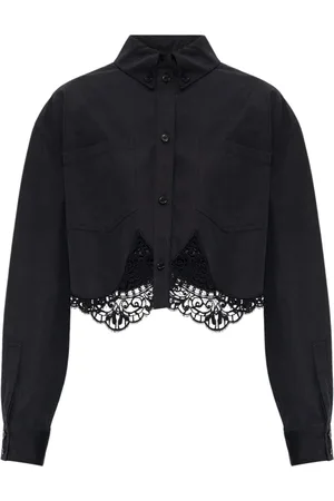 Burberry Bluser & Skjorter, Dame, Sort, 3XS, Bomuld, Bluse med blondekant