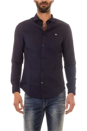 Emporio Armani Skjorte, Herre, Blå, S, Bomuld, Afslappet Bomuldsskjorte