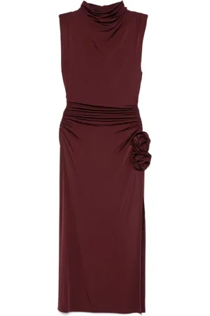 MAGDA BUTRYM Kjole, Dame, Rød, L, Rayon, Bordeaux Rød Blomsterkjole