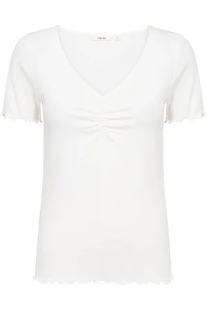 Cream Top, Dame, Hvid, L, Uld, V-Neck T-Shirt Top Snow
