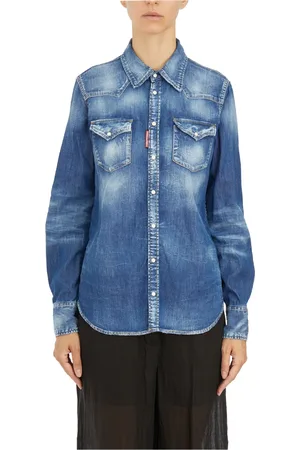 Dsquared2 Bluser & Skjorter, Dame, Blå, S, Denim, Western Denim Skjorte