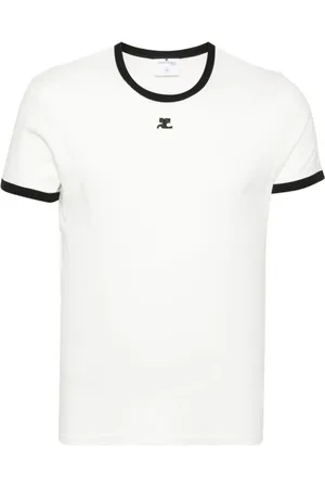 Courrèges Top, Herre, Hvid, 2XL, Bomuld, Bomuldsjersey T-shirt med logo