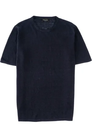 Roberto Collina Top, Herre, Blå, L, Linned, Linned Casual T-shirt