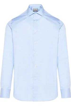 CANALI Skjorte, Herre, Blå, XL, Bomuld, Stribet bomuldsskjorte Impeccabile Line