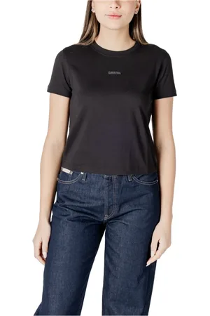 Calvin Klein Top, Dame, Sort, L, Bomuld, Sort Bomulds T-shirt, Rund Hals, Kort Ærme
