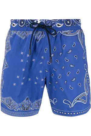Etro Badetøj, Herre, Blå, S, Uld, Paisley Print Logo Badeshorts