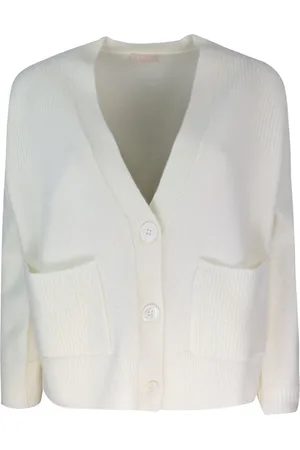 Liu Jo Strik, Dame, Hvid, M, Uld, V-Neck Uld Cardigan