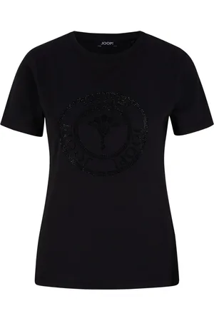 JOOP! Top, Dame, Sort, M, Bomuld, Sort bomuldst-shirt med krystallogo design