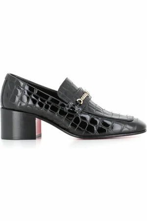 Christian Louboutin Sko, Dame, Sort, 40 EU, Læder, Sort Sandal med Kroko-print