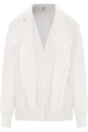 Chloé Strik, Dame, Hvid, M, Bomuld, Broderet Lavallièreshirt