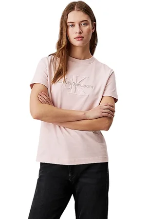 Calvin Klein Top, Dame, Lyserød, S, Bomuld, Chenille Monogram T-shirt