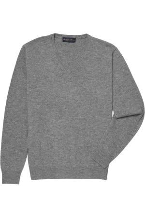 Brooks Brothers Strik, Herre, Grå, XL, Cashmere, Cashmere V-Neck Sweater