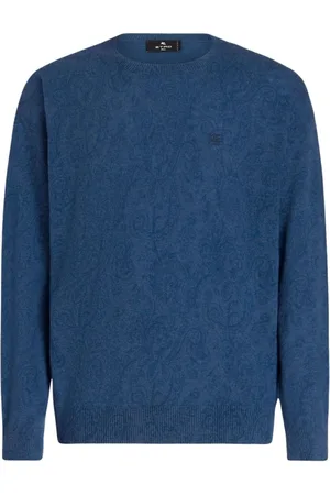 Etro Strik, Herre, Blå, XL, Uld, Crew-neck uldsweater