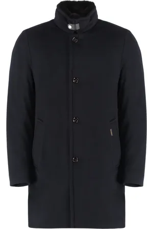 MOORER Frakke, Herre, Blå, L, Uld, Uld Cashmere Frakke med Pelskrave