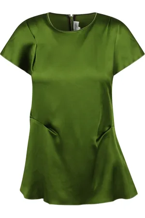 Victoria Beckham Bluser & Skjorter, Dame, Grøn, S, Plisseret Detalje Asymmetrisk Ærme Top