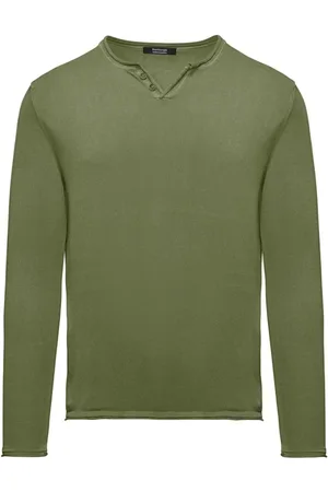 Bomboogie Strik, Herre, Grøn, M, Bomuld, Faded Stocking Stitch Pullover med Knapper
