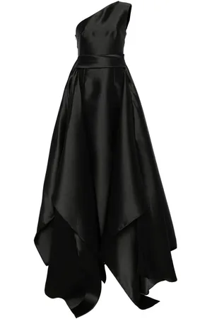 Solace Kjole, Dame, Sort, M, Uld, Sort Satin One-Shoulder Kjole med Bælte
