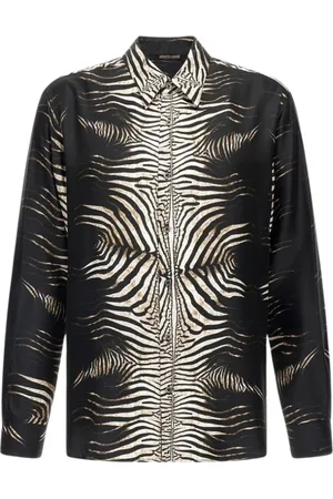 Roberto Cavalli Skjorte, Herre, Sort, XL, Zebra Print Skjorte Sort/Hvid Mand