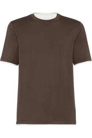 Brunello Cucinelli Top, Herre, Brun, L, Bomuld, Lagdelt Brun T-shirt