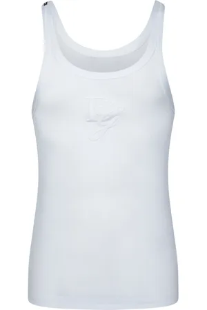Dolce & Gabbana Top, Herre, Hvid, XL, Bomuld, Hvid Bomuld Tank Top med Præget Logo