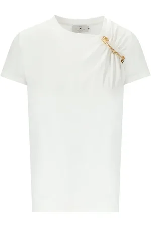 Elisabetta Franchi Top, Dame, Hvid, S, Bomuld, Hvid T-shirt med Broche